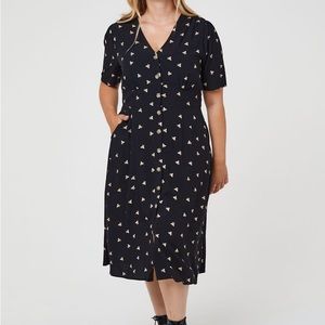 Joanie Clothing Manon Bees Dress us 12 / uk 16 black L nwt retro midi ecovero